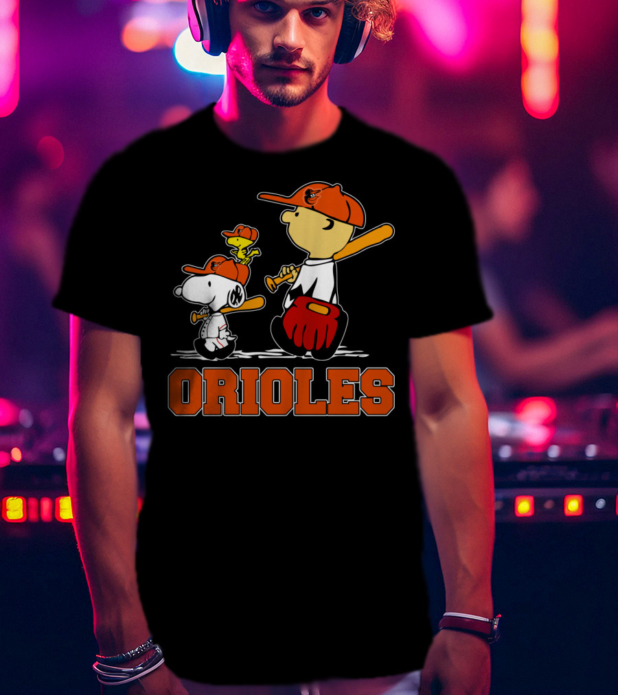 Orioles Baseball With Snoopy Woodstock And Peanuts Characters T-Shirt