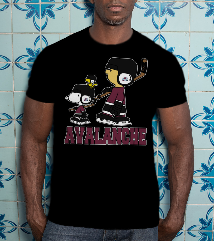 Avalanche Snoopy And Woodstock Skating With Colorado Avalanche Fans T-Shirt