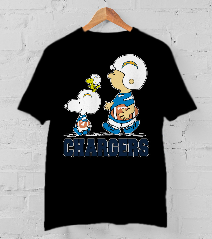 Snoopy And Woodstock With Los Angeles Chargers Football Helmets And Jersey T-Shirt