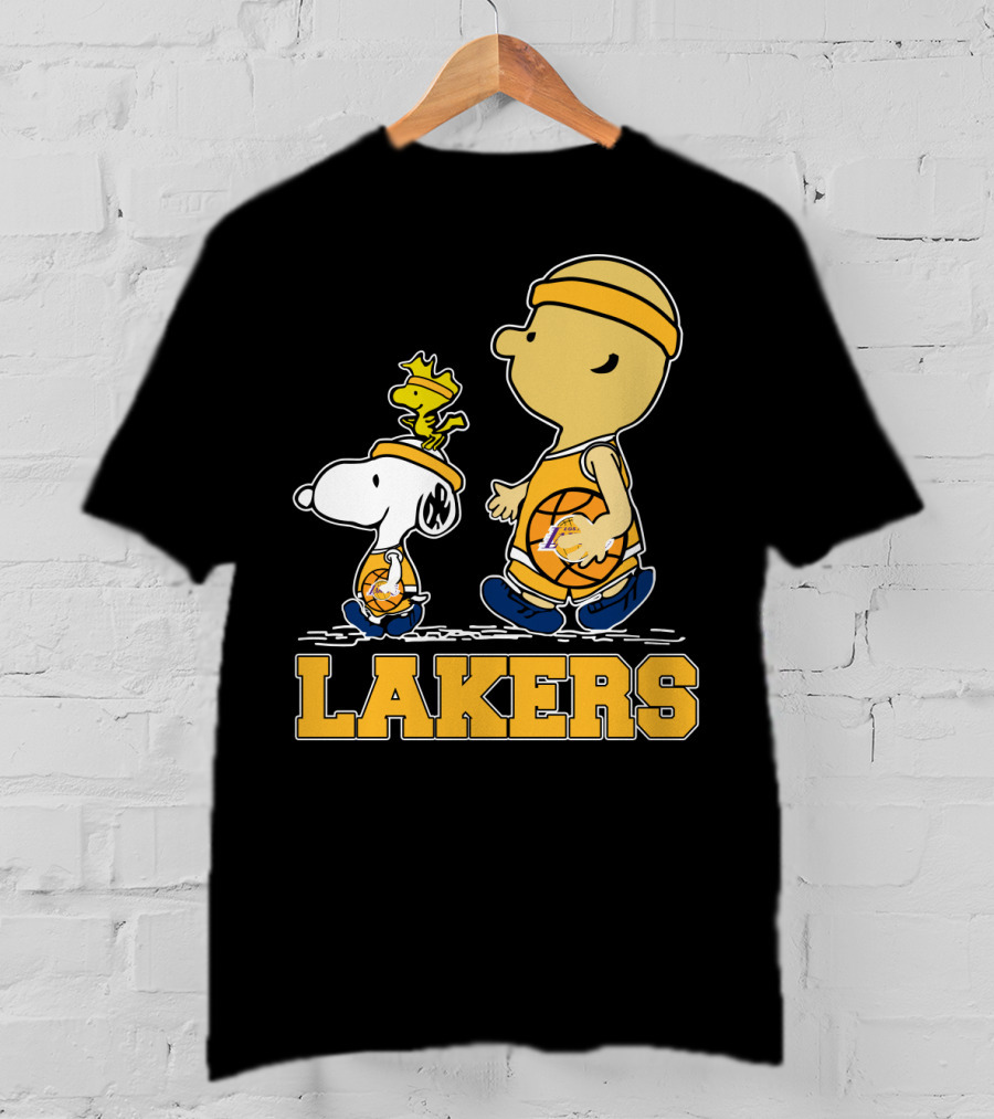 Snoopy And Woodstock With Basketballs For Los Angeles Lakers Fans T-Shirt