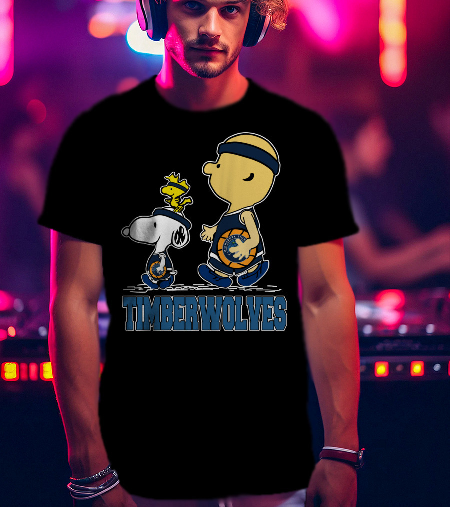 Snoopy Woodstock And Charlie Brown As Minnesota Timberwolves Fans T-Shirt