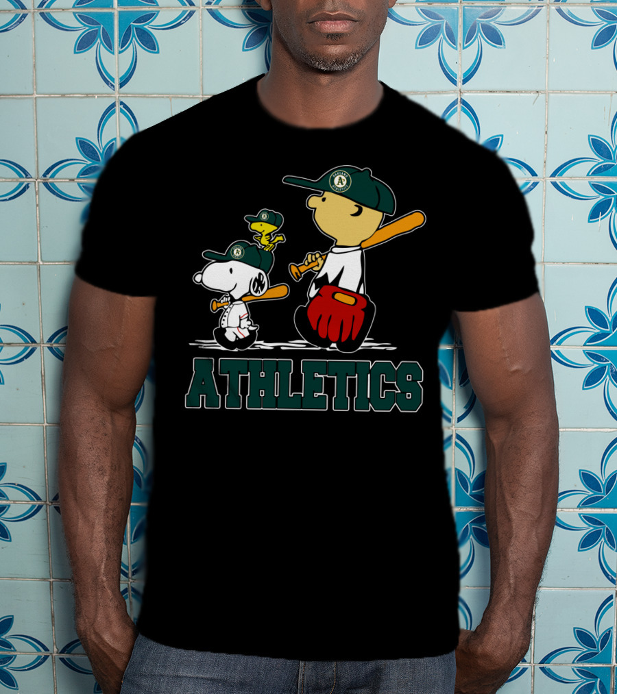 Snoopy Woodstock And Friends With Athletics Team T-Shirt