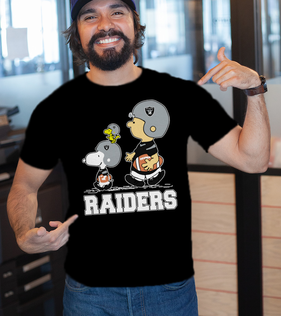Snoopy And Peanuts Characters As Raiders Football Fans T-Shirt