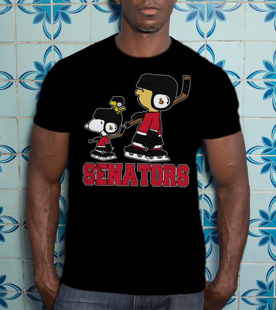 Snoopy Woodstock And Ottawa Senators Ice Hockey Fans T-Shirt
