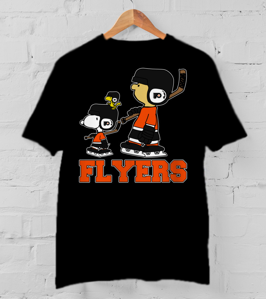 Snoopy And Woodstock In Philadelphia Flyers Hockey Gear With Flyers T-Shirt