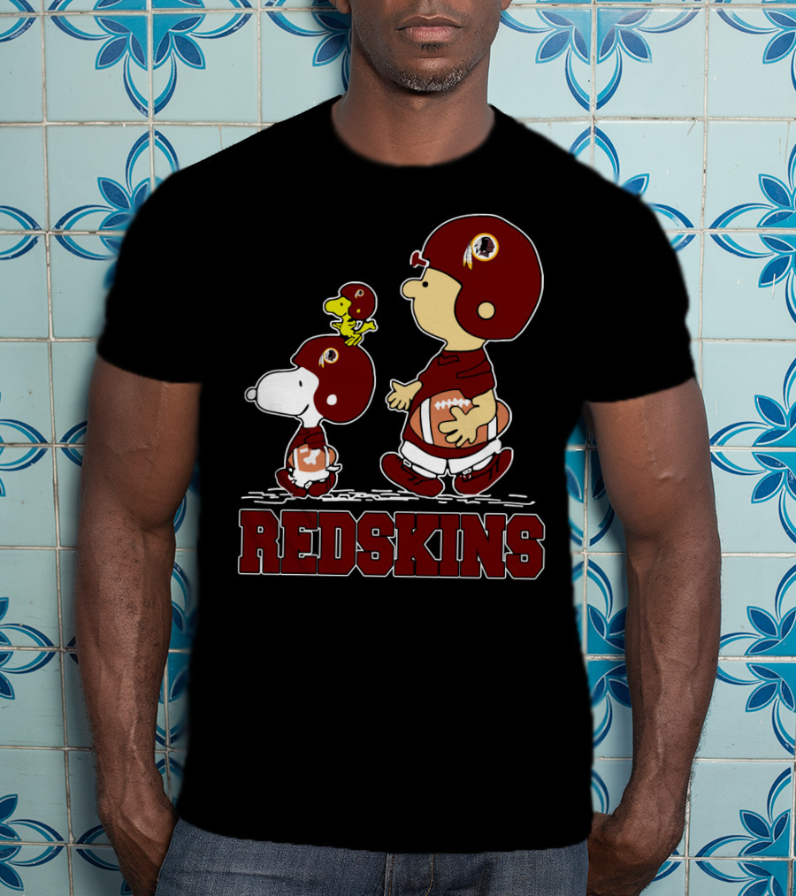 Snoopy Redskins Fans With Football Helmets And Peanuts Characters T-Shirt