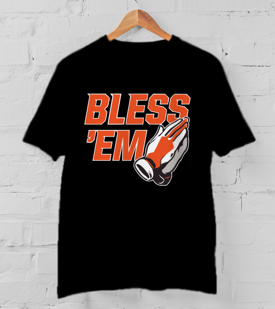 BLESS 'EM Praying Hands In Bold Orange And Black T-Shirt