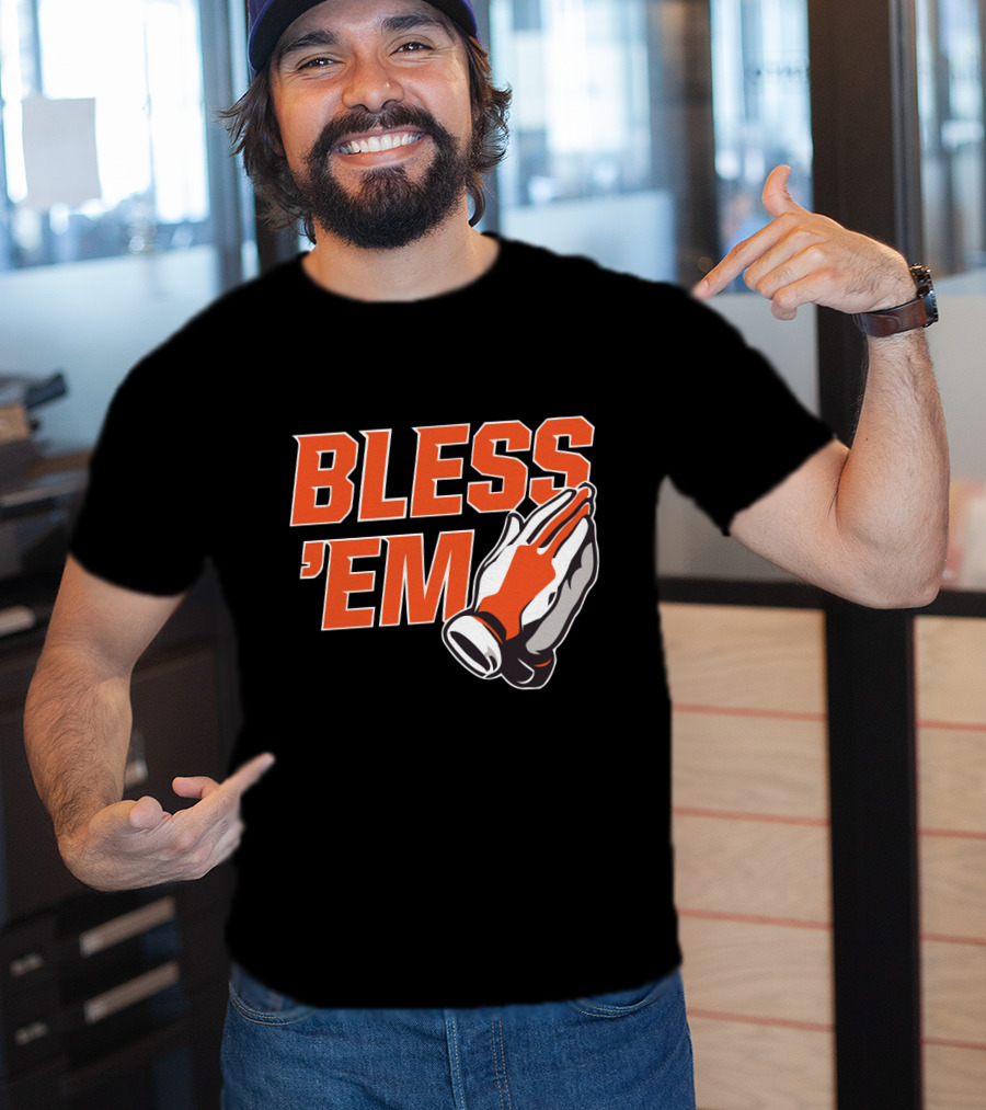 BLESS 'EM Praying Hands In Bold Orange And Black T-Shirt