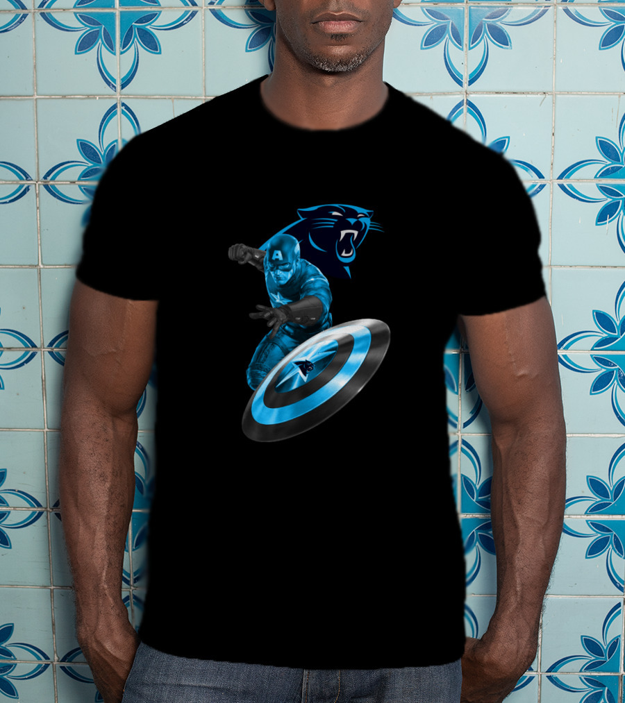 Carolina Panthers Captain America Shield Crossover T-Shirt