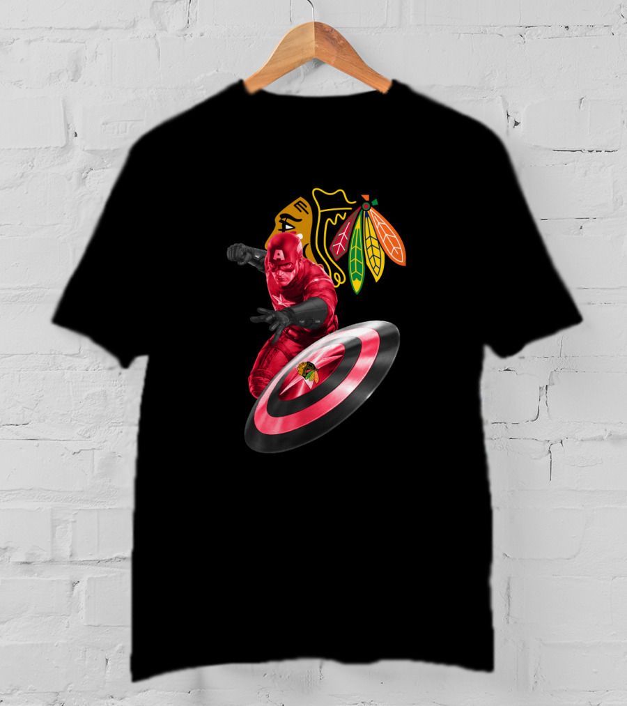 Captain America Chicago Blackhawks Crossover With Shield And Iconic T-Shirt
