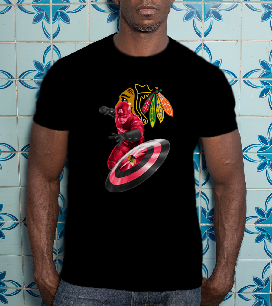 Captain America Chicago Blackhawks Crossover With Shield And Iconic T-Shirt