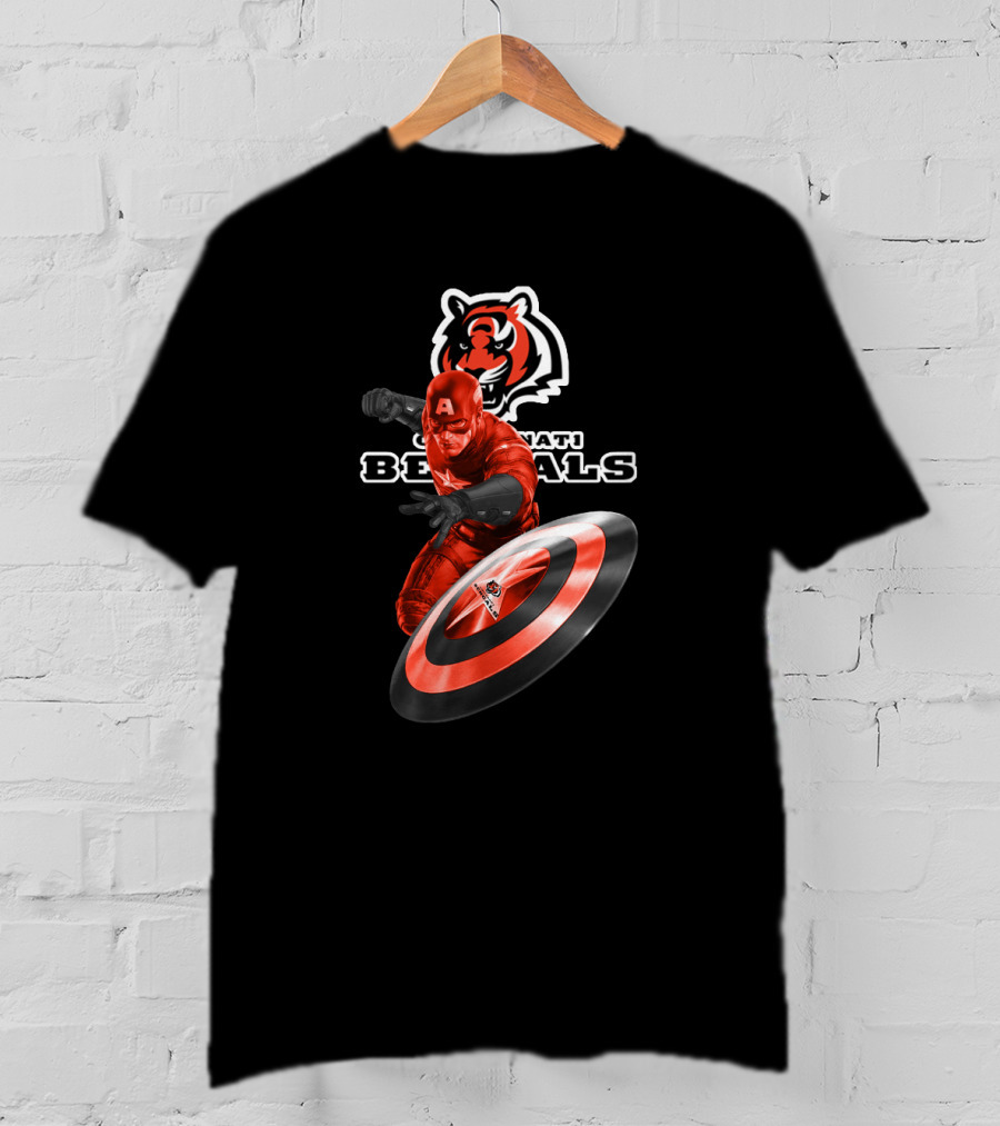 Cincinnati Bengals Marvel Captain America Shield Football Hero T-Shirt