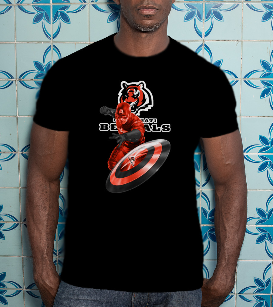 Cincinnati Bengals Marvel Captain America Shield Football Hero T-Shirt