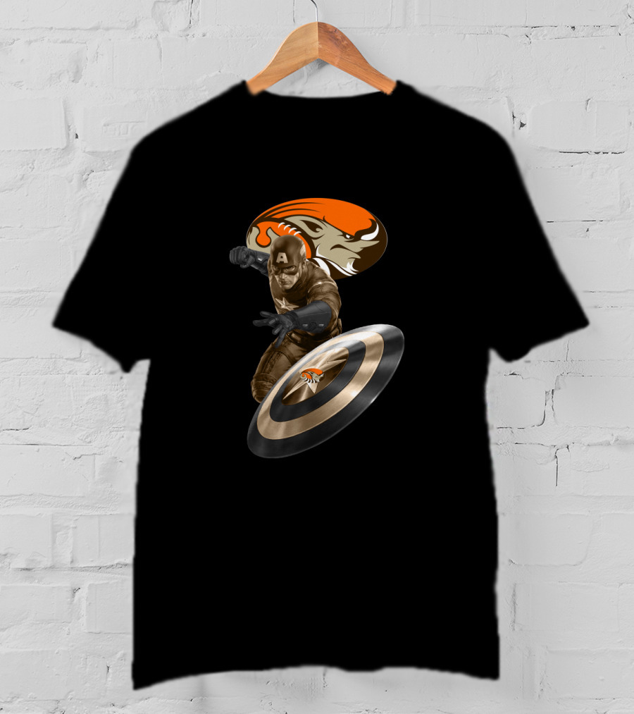 Cleveland Browns Captain America Browns Logo Shield T-Shirt