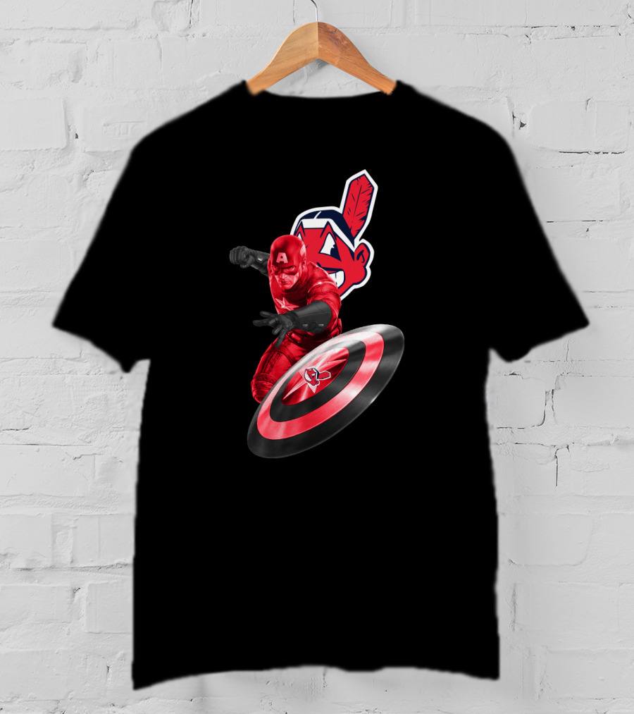 Cleveland Indians And Captain America Crossover With Shield And Iconic Feather T-Shirt
