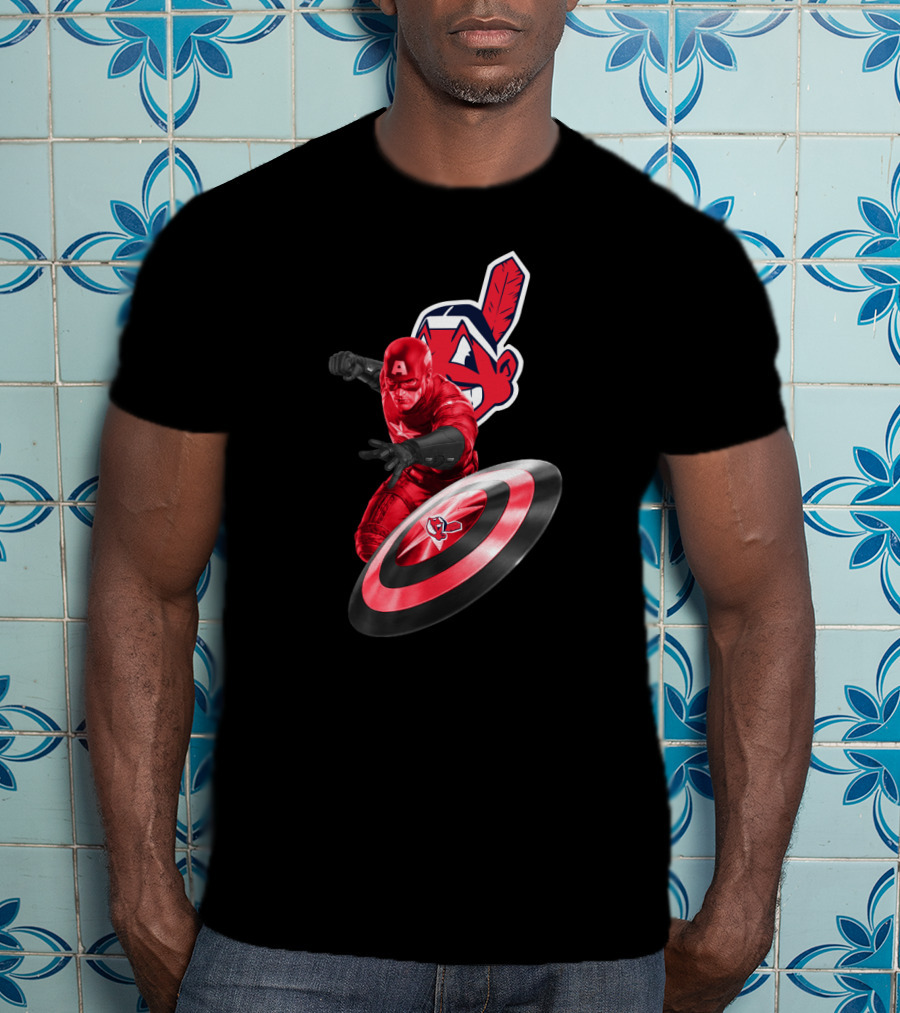 Cleveland Indians And Captain America Crossover With Shield And Iconic Feather T-Shirt