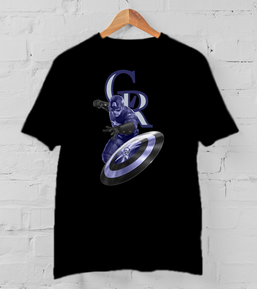 Colorado Rockies Captain America Shield Throwing Action T-Shirt