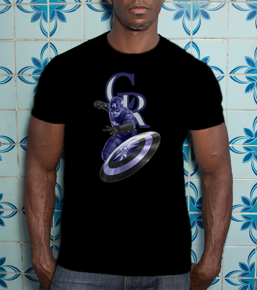 Colorado Rockies Captain America Shield Throwing Action T-Shirt