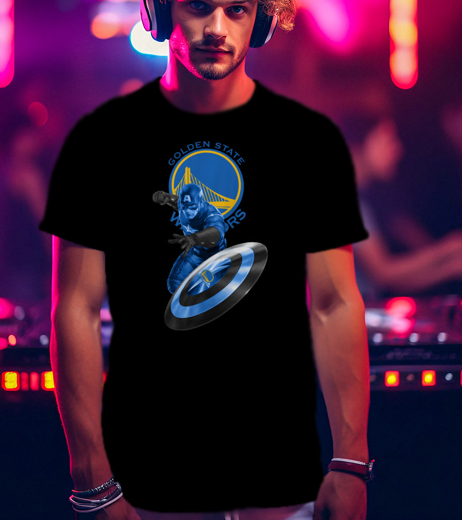 Golden State Warriors Captain America Shield Nba Crossover T-Shirt