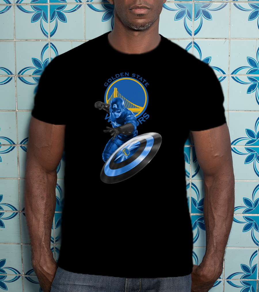 Golden State Warriors Captain America Shield Nba Crossover T-Shirt