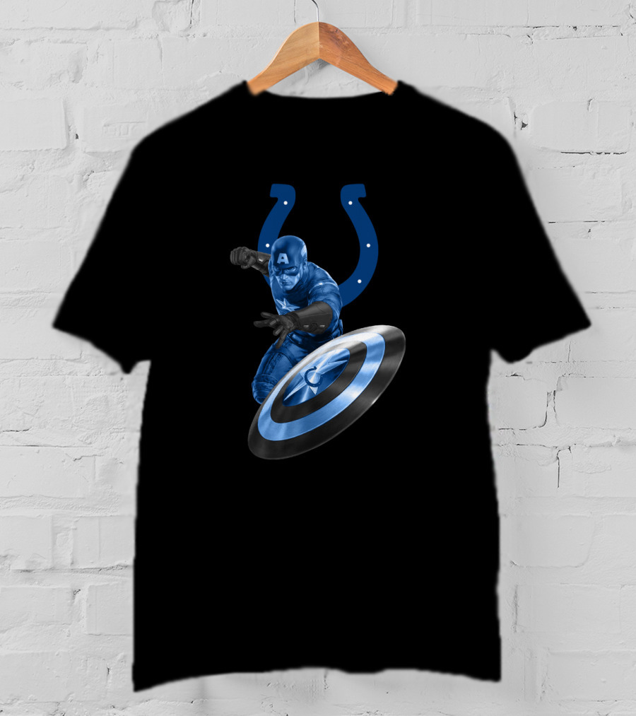 Indianapolis Colts Captain America Crossover With Horseshoe Shield T-Shirt