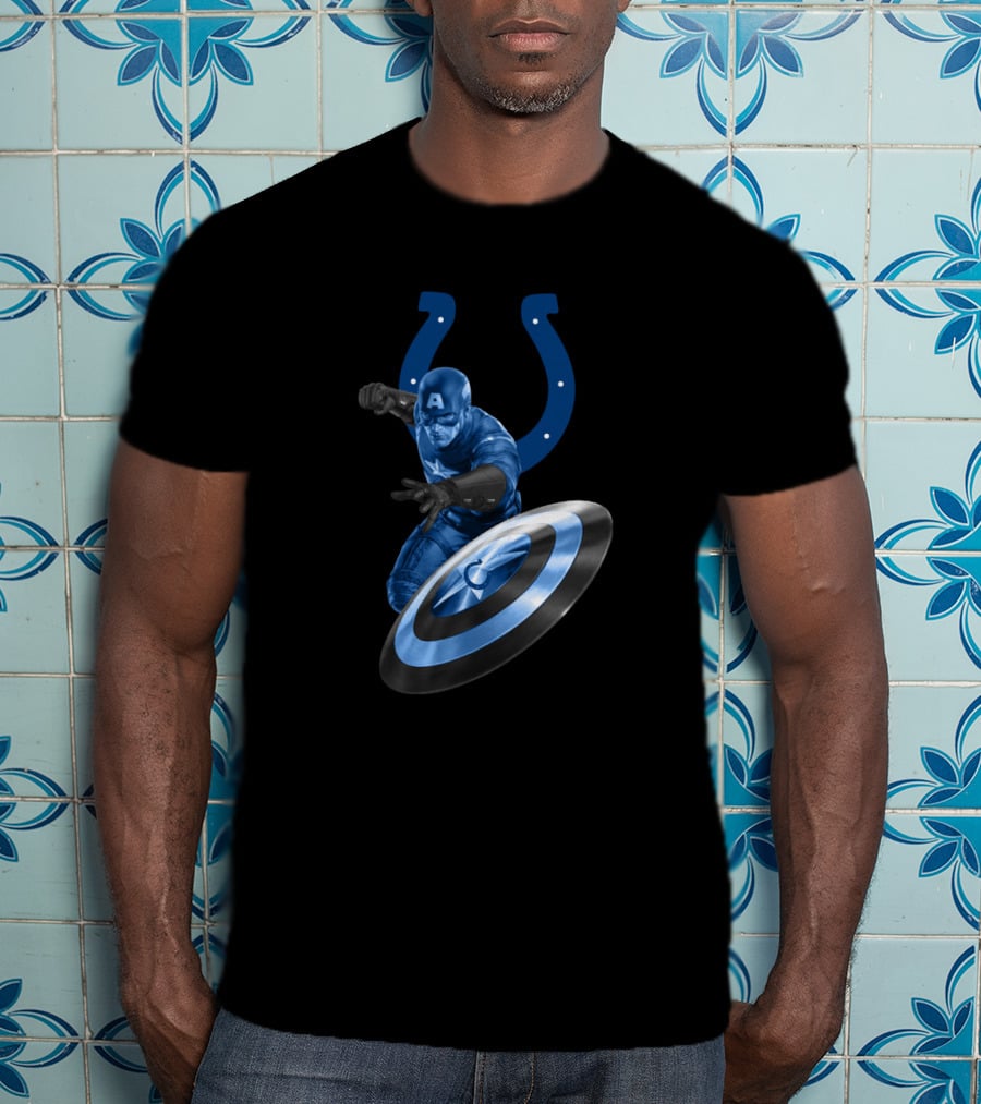 Indianapolis Colts Captain America Crossover With Horseshoe Shield T-Shirt