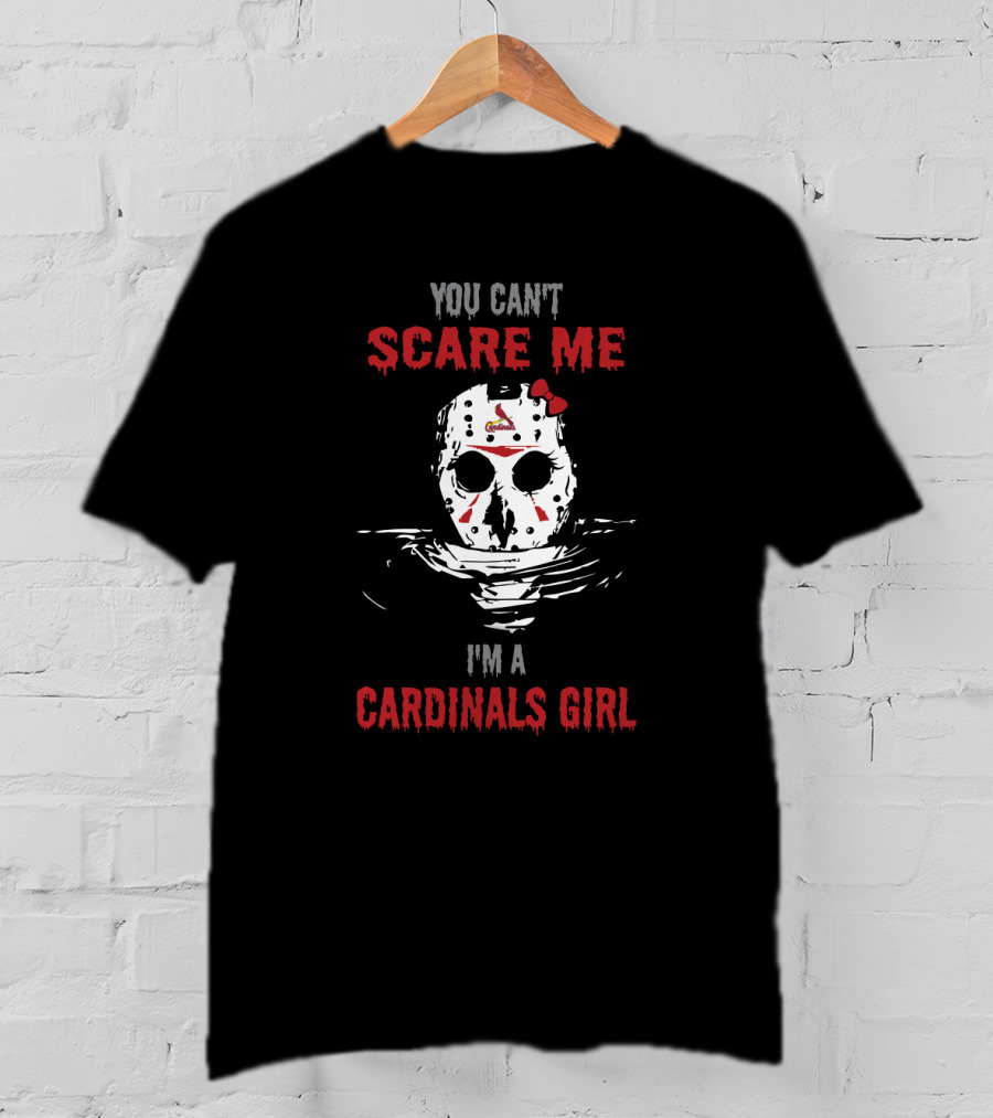 You Can't Scare Me I'm A Cardinals Girl Jason Voorhees Mask Red Bow T-Shirt