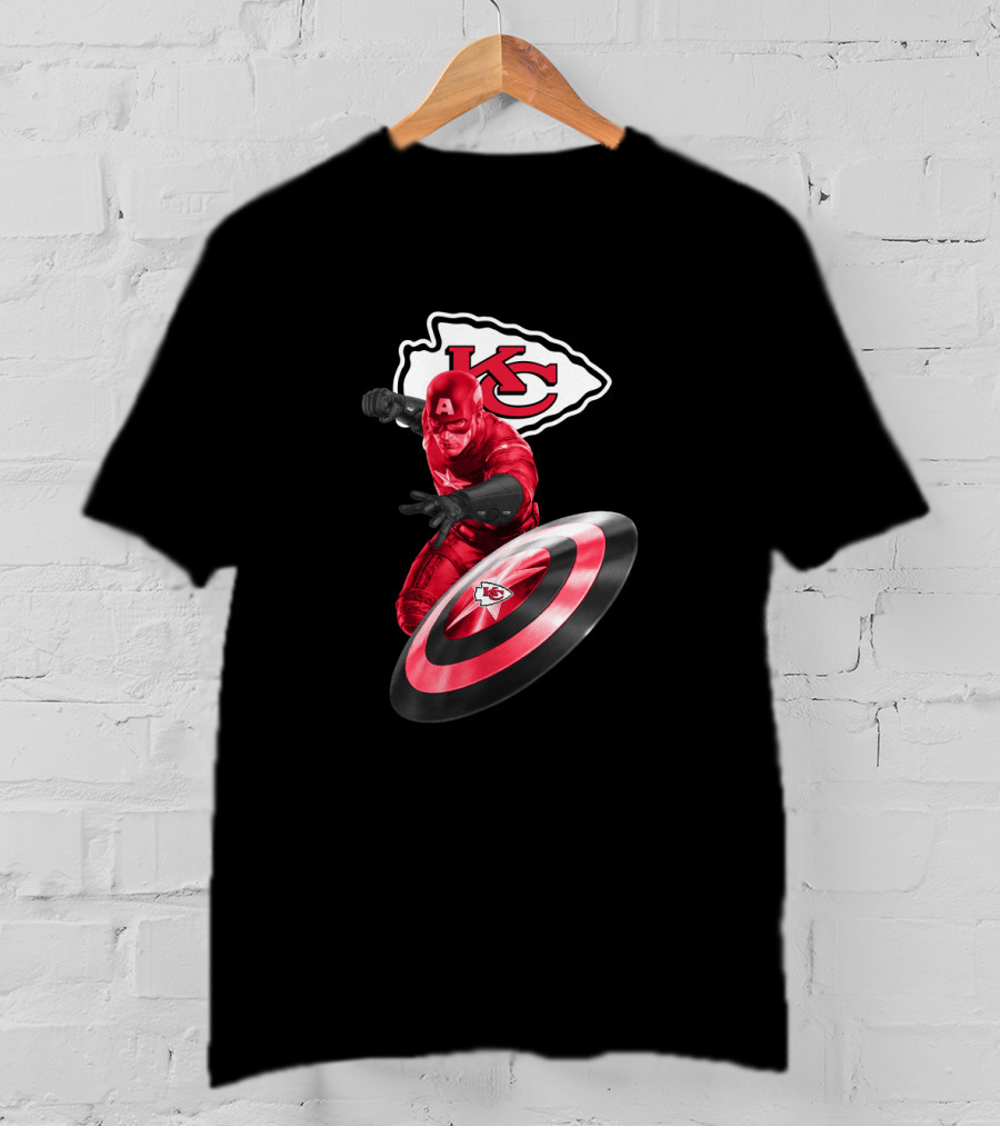 Kansas City Chiefs Captain America Crossover With Logo And Shield T-Shirt