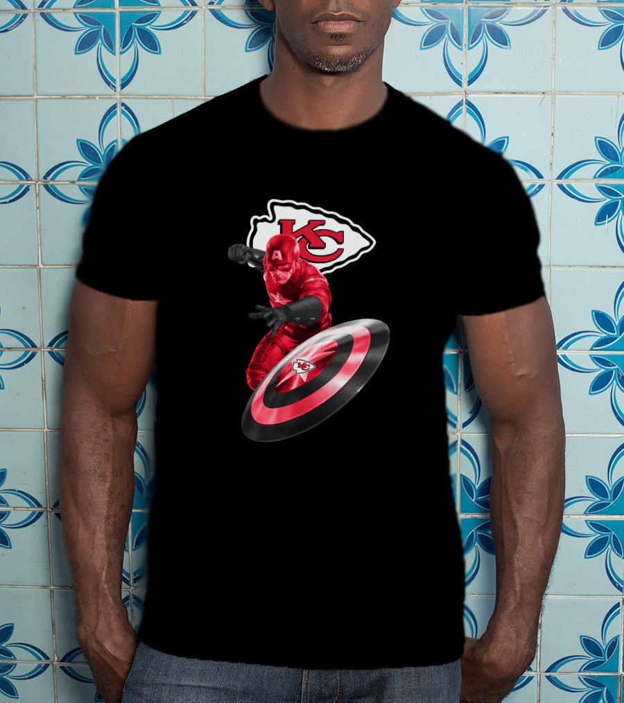 Kansas City Chiefs Captain America Crossover With Logo And Shield T-Shirt