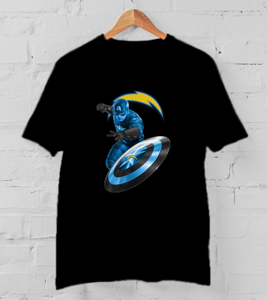 Los Angeles Chargers Captain America Crossover With Shield T-Shirt