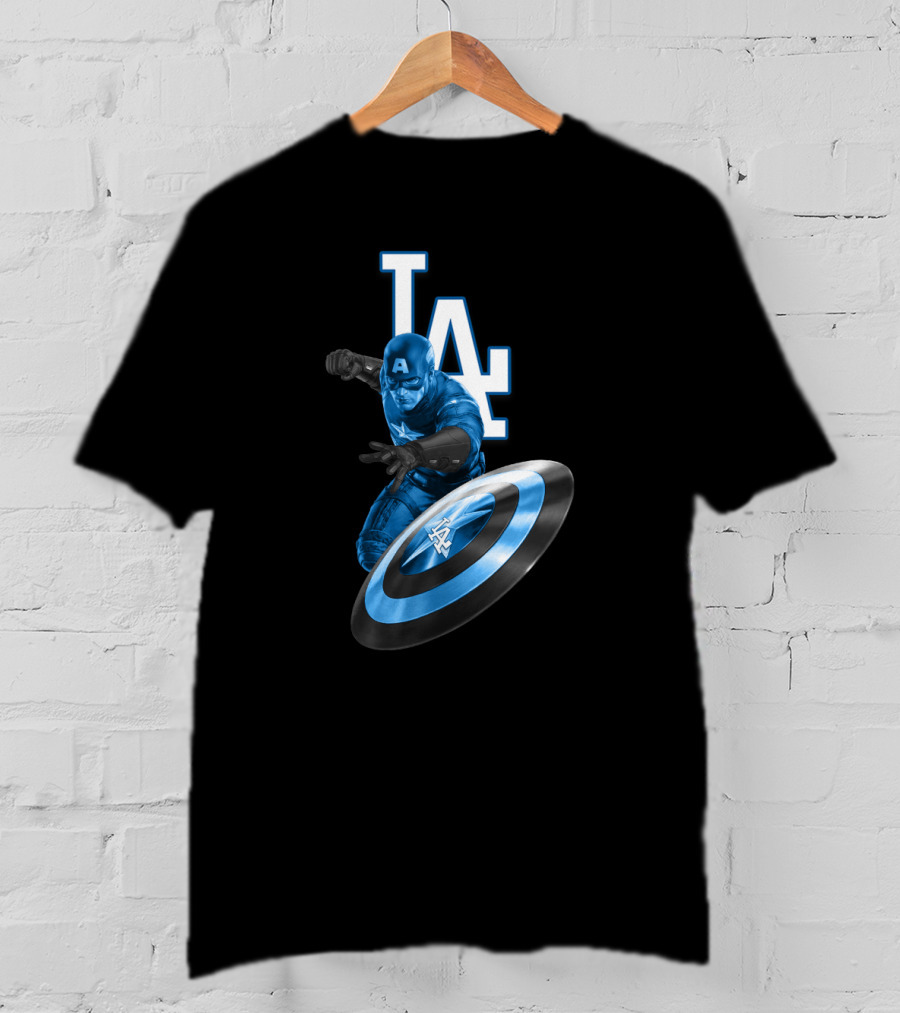 LA Dodgers Captain America Logo Collaboration With Shield T-Shirt