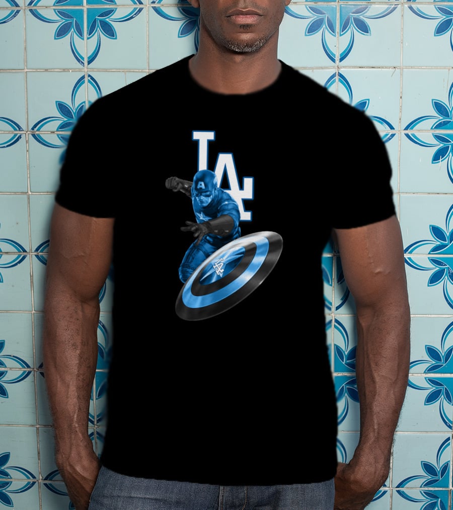 LA Dodgers Captain America Logo Collaboration With Shield T-Shirt