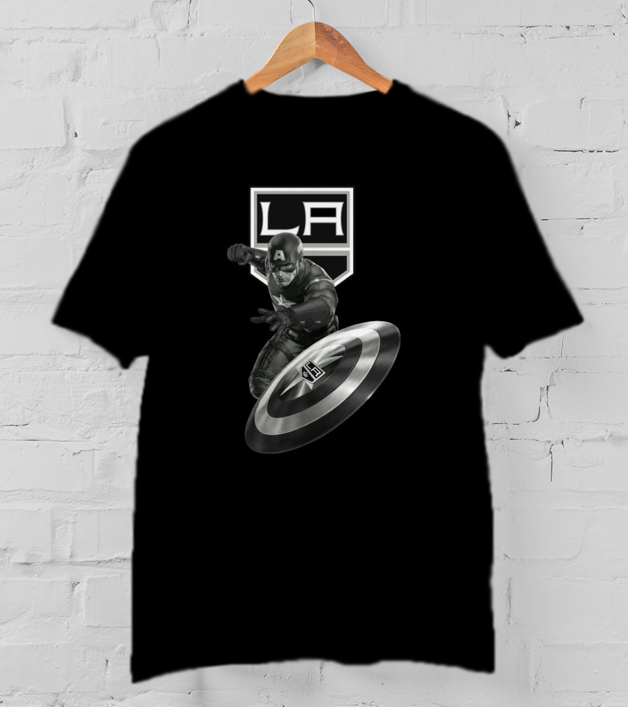 Los Angeles Kings Hockey Logo With Captain America Shield T-Shirt