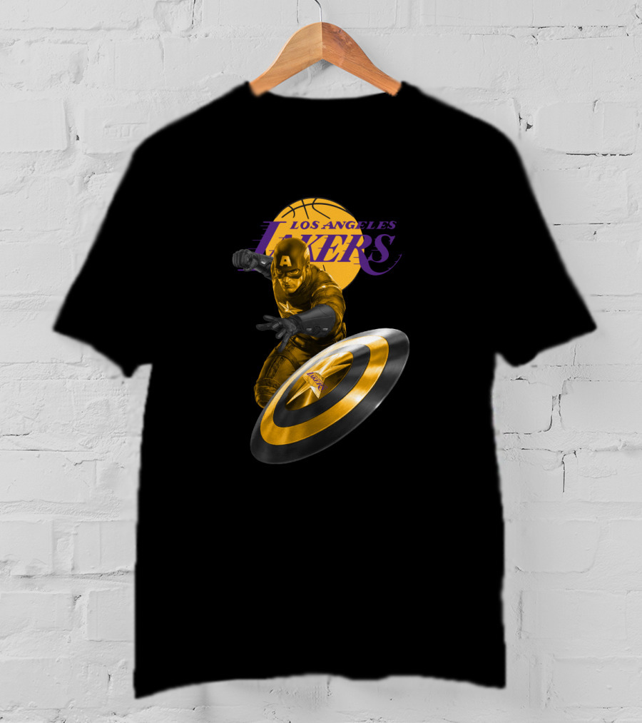 Los Angeles Lakers Captain America Shield Crossover T-Shirt