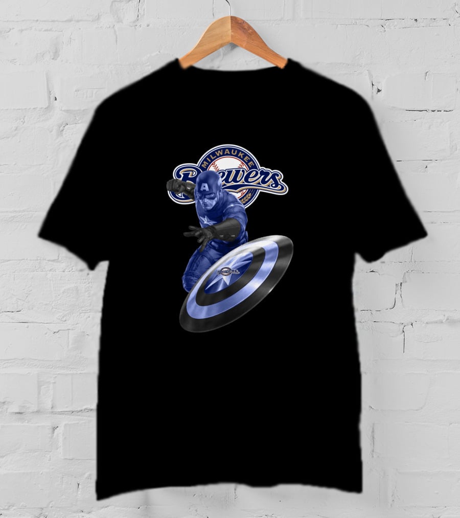 Milwaukee Brewers Captain America Collaboration With Baseball Logo And Shield T-Shirt