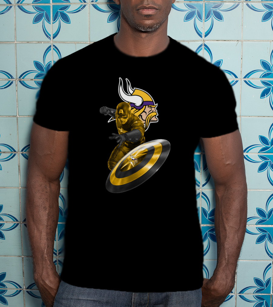 Minnesota Vikings Captain America Crossover Shield T-Shirt