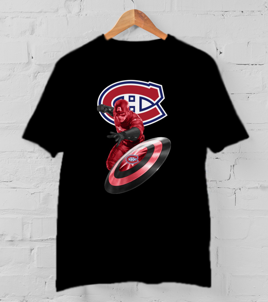 Montreal Canadiens CH Logo With Captain America And Shield Featuring CH T-Shirt