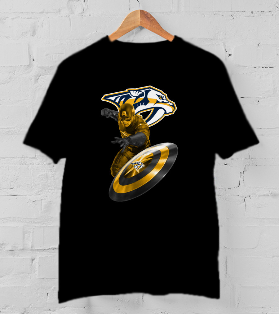 Nashville Predators Captain America Crossover With Logo And Shield T-Shirt