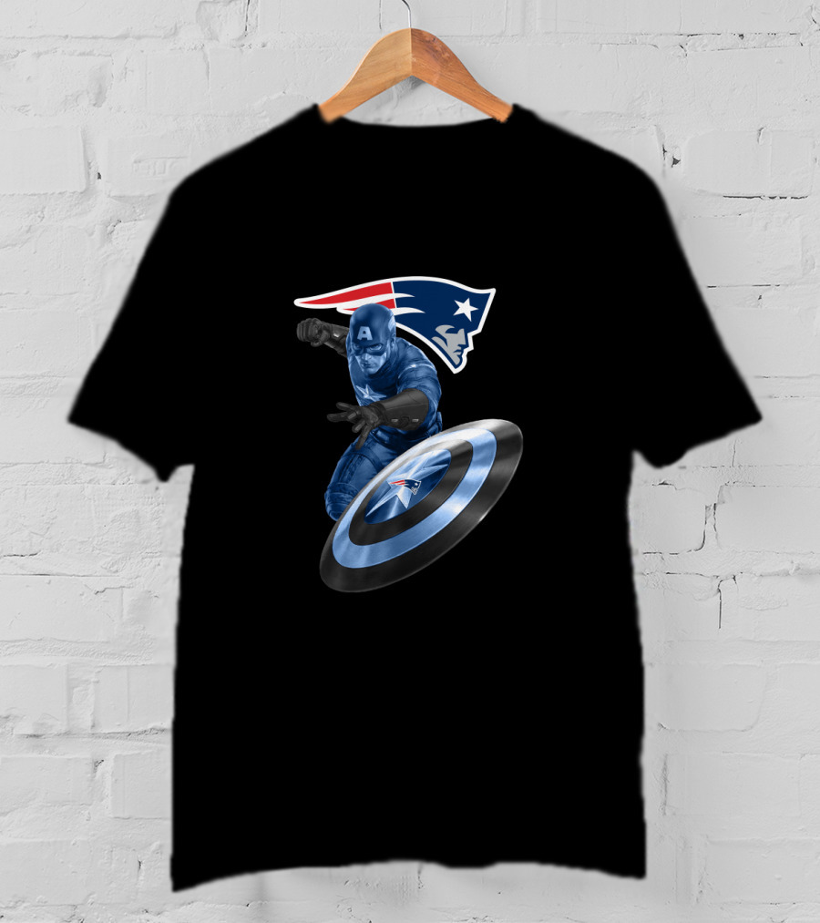 New England Patriots Captain America Crossover Shield T-Shirt