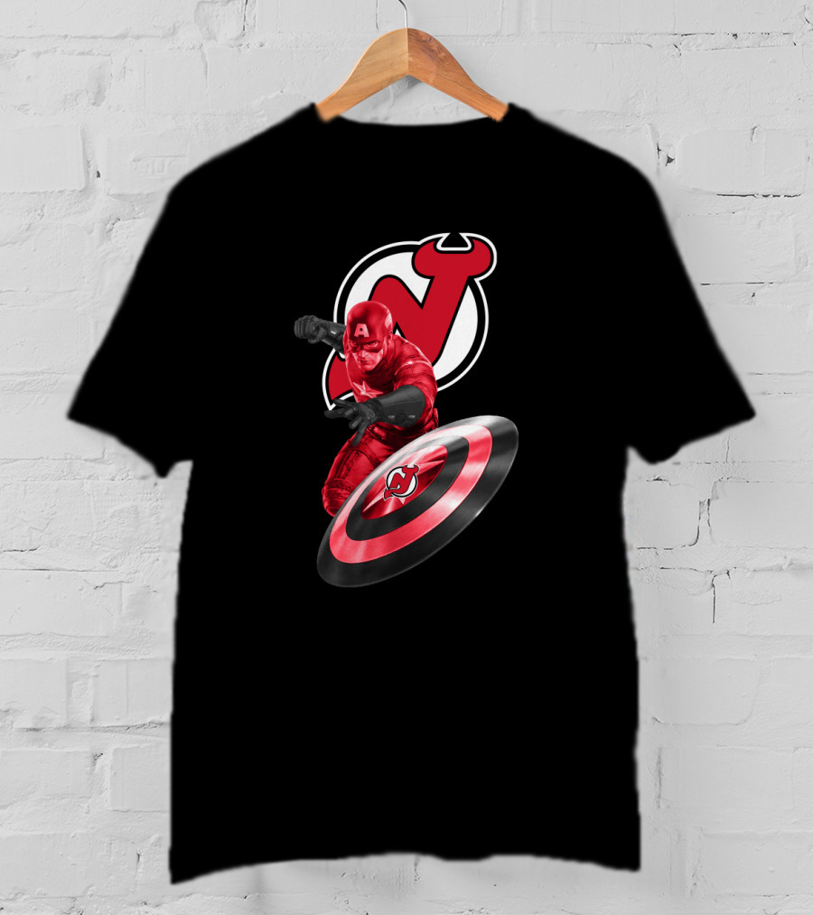 New Jersey Devils With Captain America Shield And Logo Integration T-Shirt