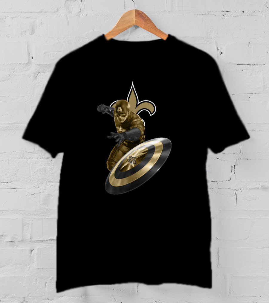Captain America New Orleans Saints Nfl Fleur-De-Lis Shield Heroic Crossover T-Shirt