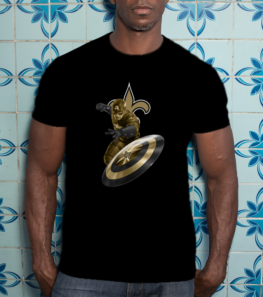 Captain America New Orleans Saints Nfl Fleur-De-Lis Shield Heroic Crossover T-Shirt