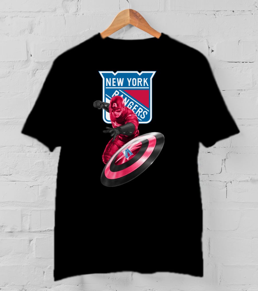 New York Rangers Captain America Crossover With Shield T-Shirt