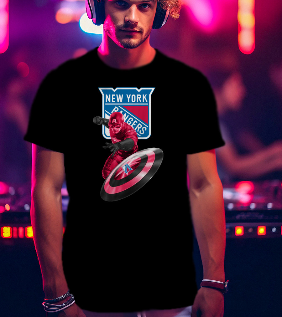 New York Rangers Captain America Crossover With Shield T-Shirt