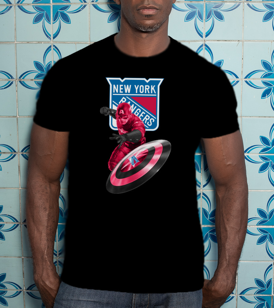 New York Rangers Captain America Crossover With Shield T-Shirt