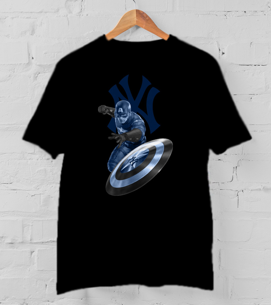 New York Yankees Captain America Crossover Shield Logo Iconic Mashup T-Shirt