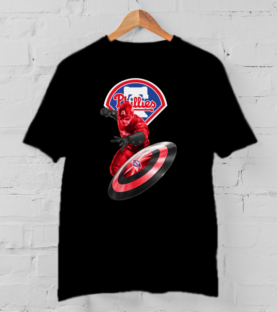 Philadelphia Phillies Marvel Collaboration Featuring Captain America Icon And Shield T-Shirt