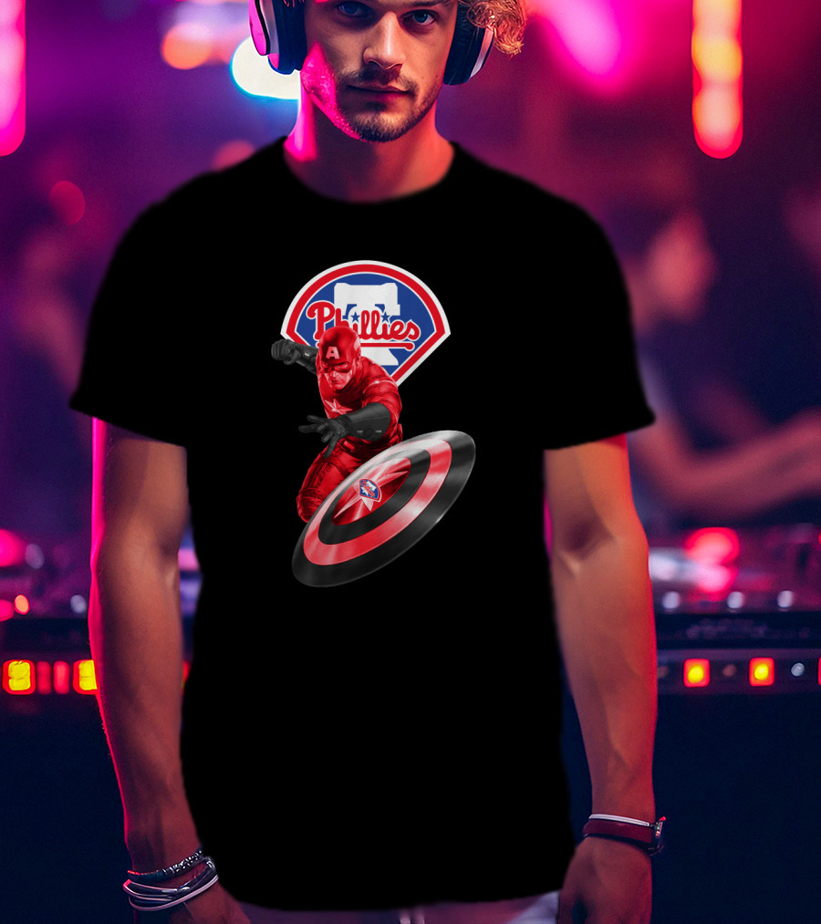 Philadelphia Phillies Marvel Collaboration Featuring Captain America Icon And Shield T-Shirt