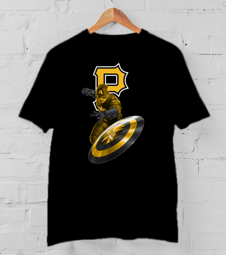Pittsburgh Pirates Captain America Crossover With Shield And Iconic P T-Shirt
