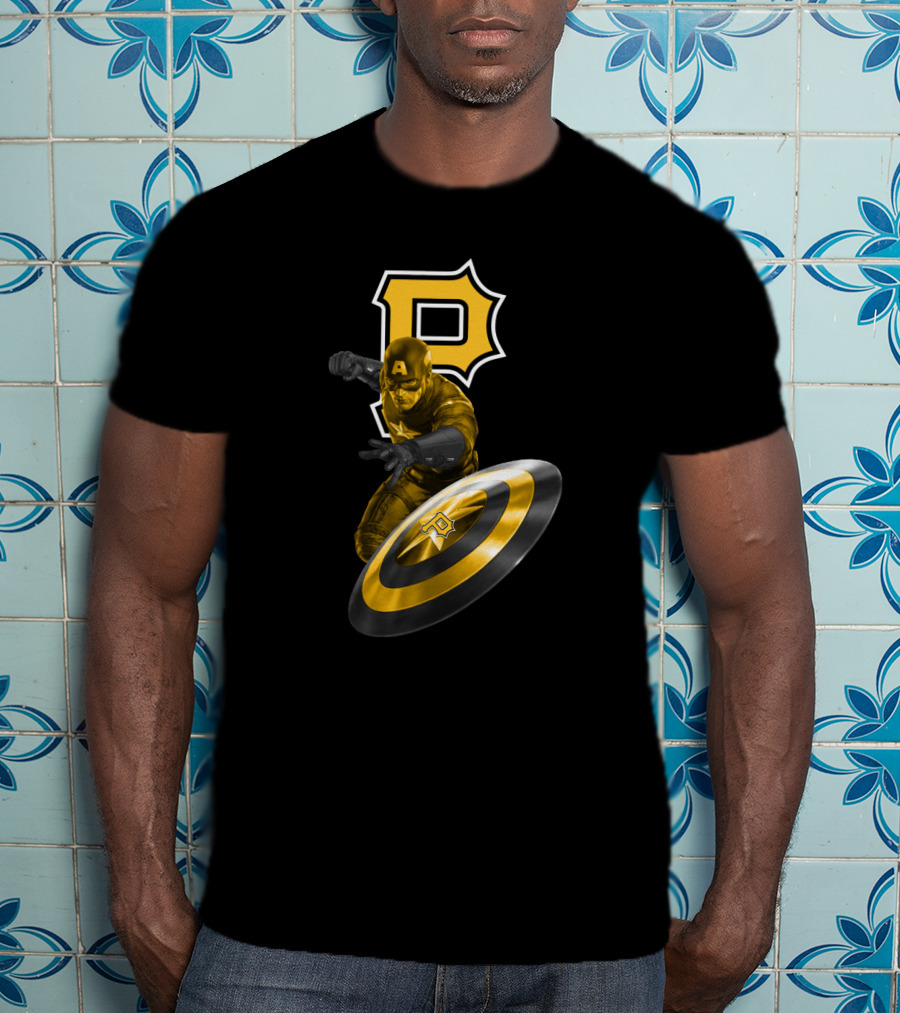 Pittsburgh Pirates Captain America Crossover With Shield And Iconic P T-Shirt